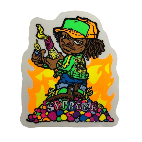 (2) NEW Authentic Supreme Andy Howell Molotov Kid / Box Logo Sticker - Picture 2 of 3